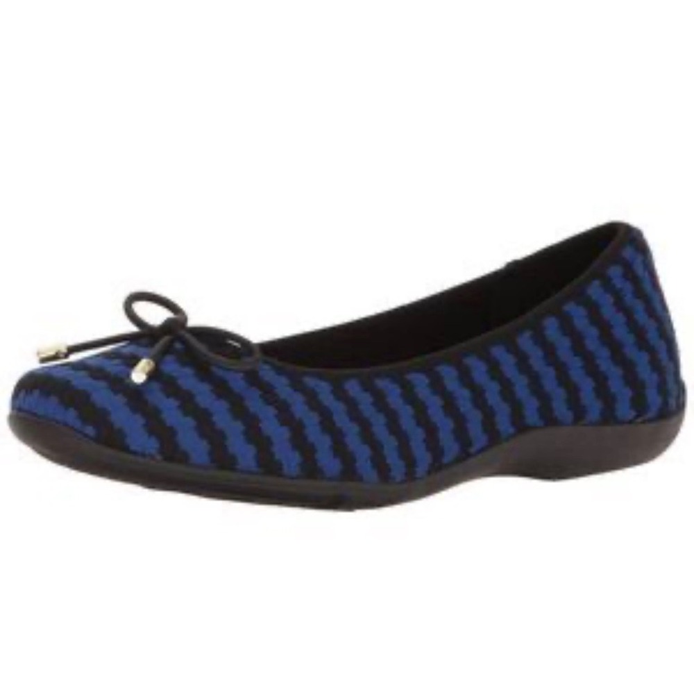 Soft Style Hush Puppies Ballet Flats Womens 6.5 Blue Black Striped Memory Foam